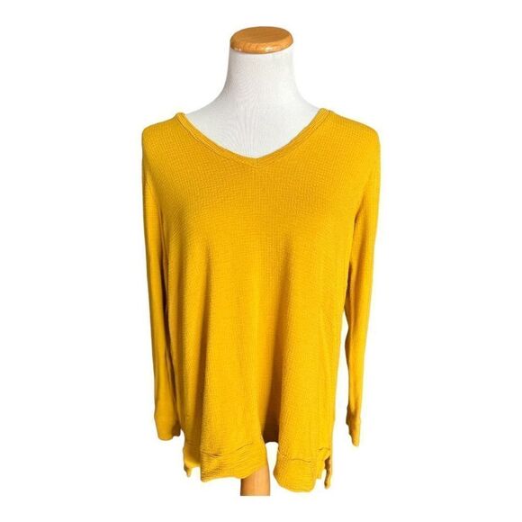 Womens Adrianna Pappell Mustard Textured V Neck Tunic - Sz L - Picture 1 of 1
